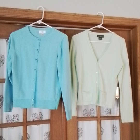 Two Cardigans, Cotton, Green, Aqua, Eddie Bauer & Studio Works. Size Small. - Picture 1 of 16